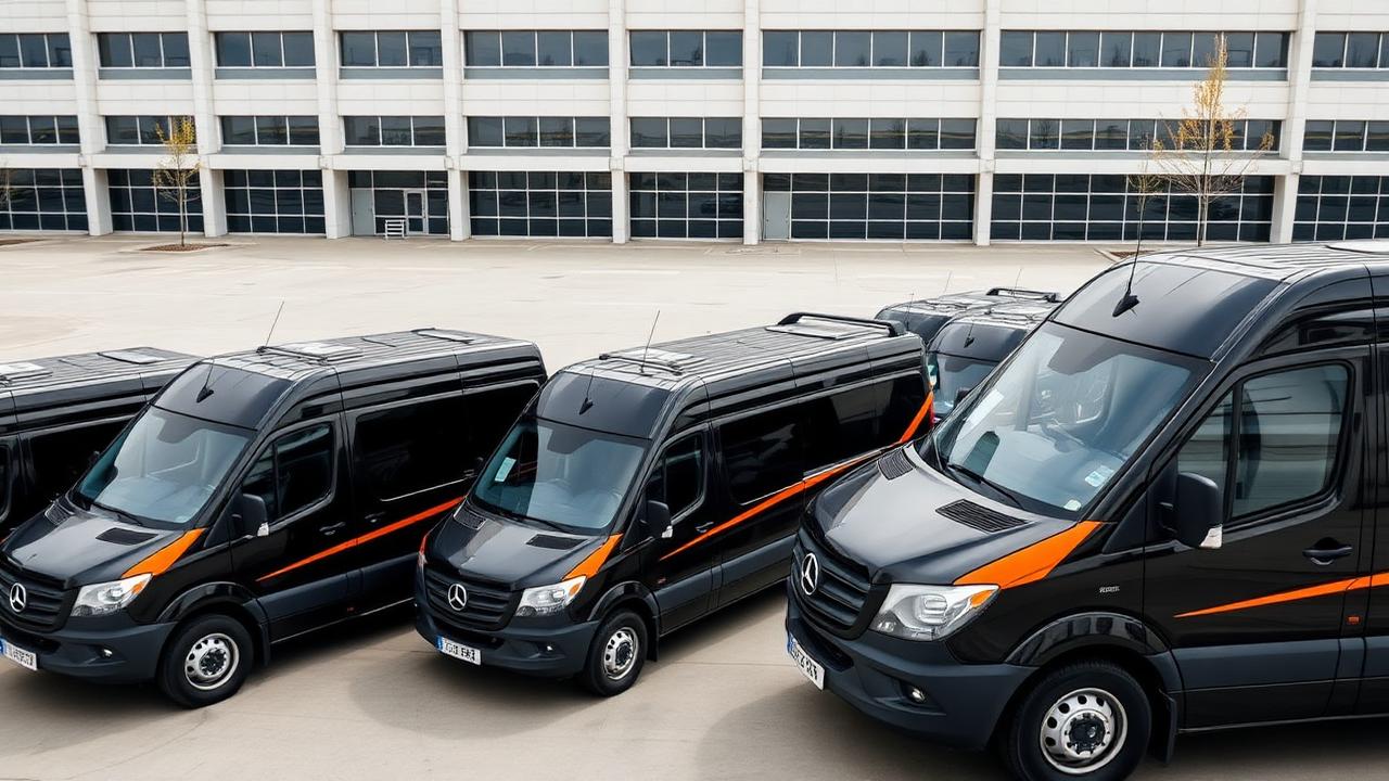 APX Logistics fleet of black medical courier vans ready for same-day delivery