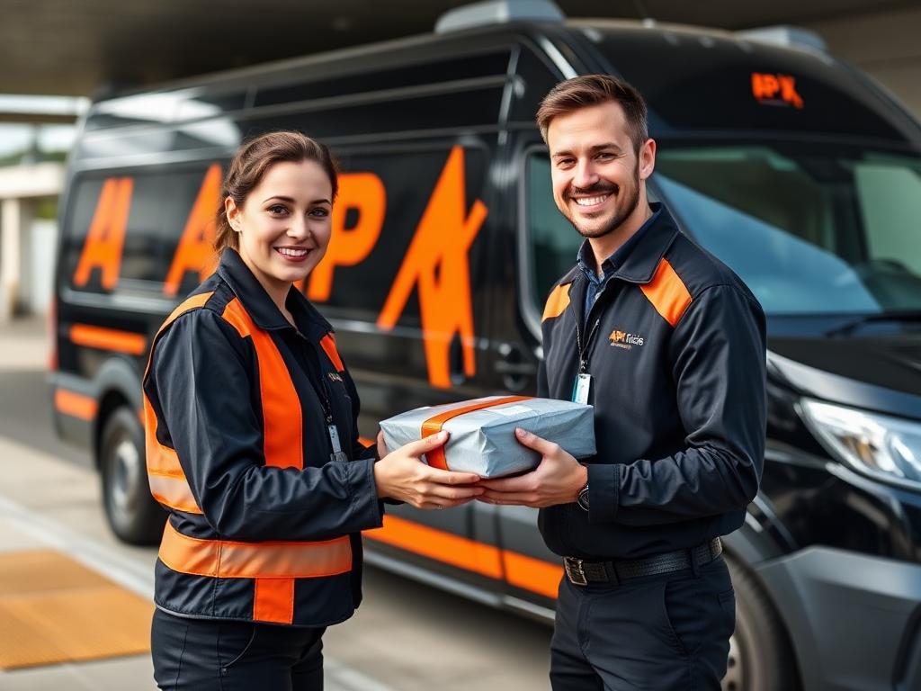 APX courier delivering a medical package to a healthcare worker